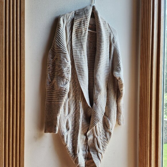 Pink Rose Beige Chunky Cable Knit Angled Open Cardigan Size XL - Picture 3 of 15